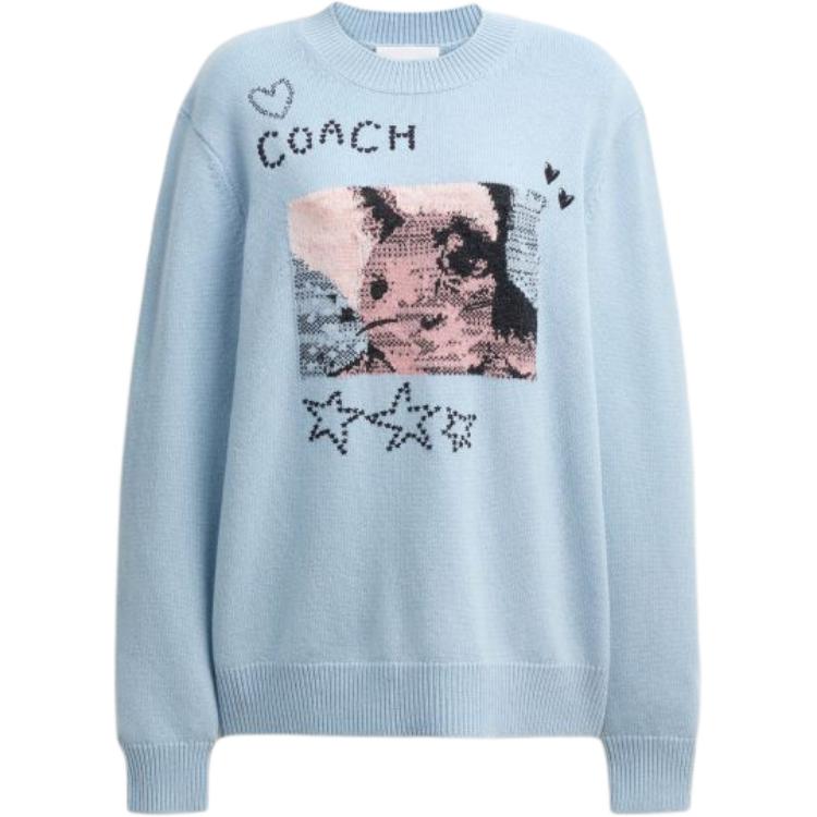 Order (Women) COACH FW25  Crewneck Sweater with Bunny Intarsia Design CCO71-BLU