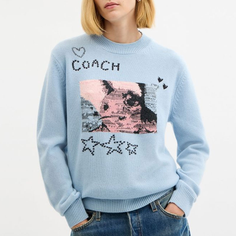 Lookbook (Women) COACH FW25  Crewneck Sweater with Bunny Intarsia Design CCO71-BLU