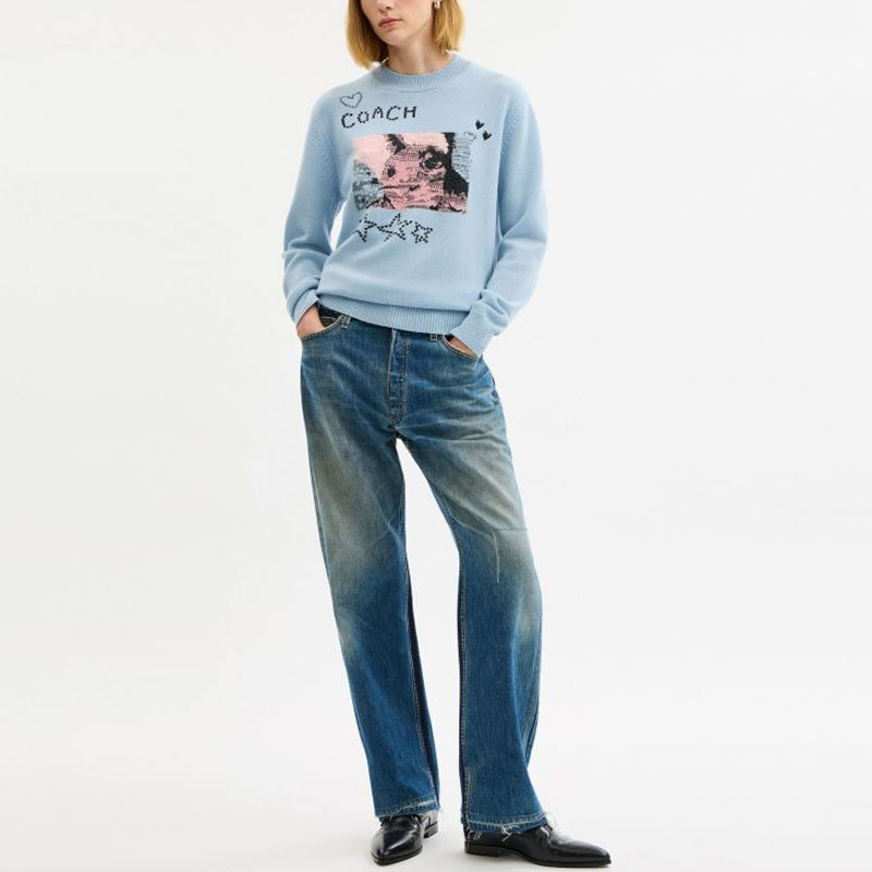 Shop (Women) COACH FW25  Crewneck Sweater with Bunny Intarsia Design CCO71-BLU