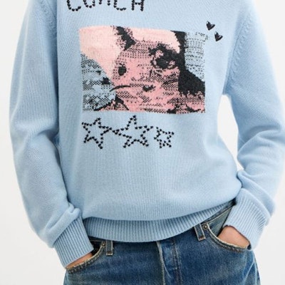 (Women) COACH FW25 Crewneck Sweater with Bunny Intarsia Design CCO71-BLU Details for (Women) COACH FW25 Crewneck Sweater with Bunny Intarsia Design CCO71-BLU