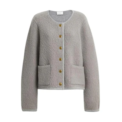 (Women) COACH FW25 Fleece Long Sleeve Coat with Pockets and Single Button. CCN41-GRY