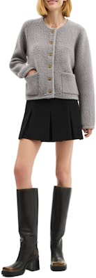 (Women) COACH FW25 Fleece Long Sleeve Coat with Pockets and Single Button. CCN41-GRY Lookbook (Women) COACH FW25 Fleece Long Sleeve Coat with Pockets and Single Button. CCN41-GRY