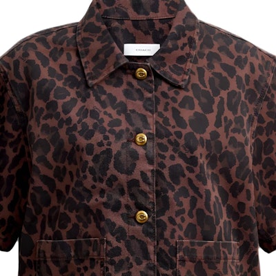 (Women) COACH FW25 Leopard Print Cotton Short Sleeve Shirt. CCP80-YGB Purchase (Women) COACH FW25 Leopard Print Cotton Short Sleeve Shirt. CCP80-YGB