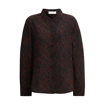 (Women) COACH FW25 Leopard Print Collared Shirt for Women. CCP83-YGB
