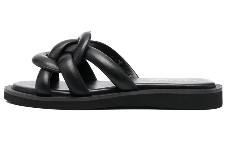(Women) Coach Georgie Leather Flat Slide 'Black Woven' C8983_BLK