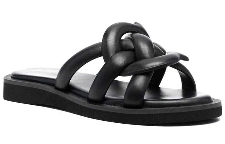 Order (Women) Coach Georgie Leather Flat Slide 'Black Woven' C8983_BLK
