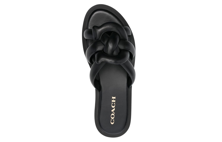 Lookbook (Women) Coach Georgie Leather Flat Slide 'Black Woven' C8983_BLK