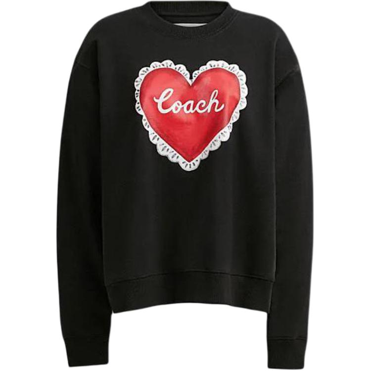 (Women) Coach Heart Logo Print Black Crewneck Sweatshirt SS24 Collection CQ141-BLK