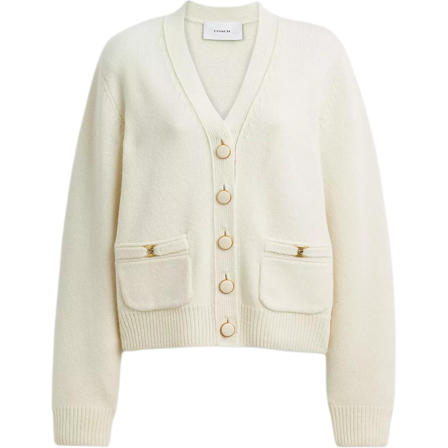 Order (Women) COACH Heritage C Button-Up Sweater White CX133-WHT