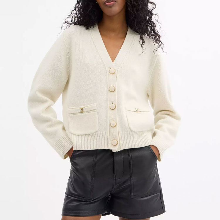 Lookbook (Women) COACH Heritage C Button-Up Sweater White CX133-WHT