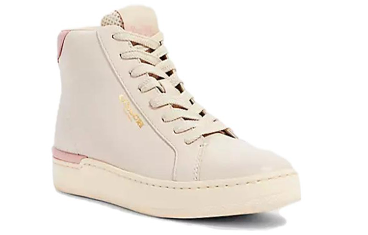 Shop COACH蔻馳 皮革 圓頭舒適 高幫 板鞋 女款 粉色