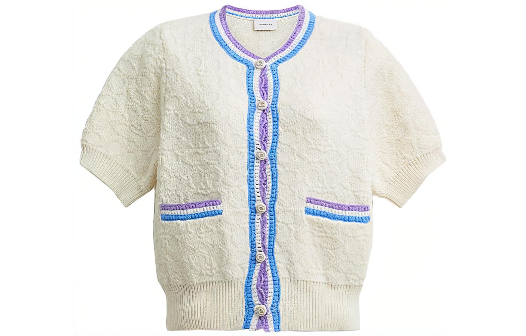 (Women) COACH Knit Sweater  Off-White with Colorful Trim CJ400-VMI