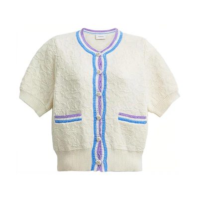 (Women) COACH Knit Sweater Off-White with Colorful Trim CJ400-VMI