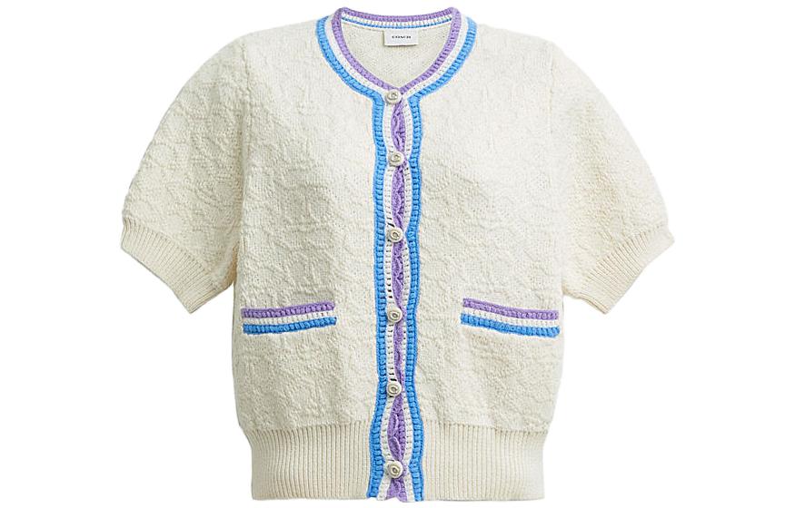 Order (W) COACH Knit Sweater Off-White dengan Trim Warna-Warni CJ400-VMI