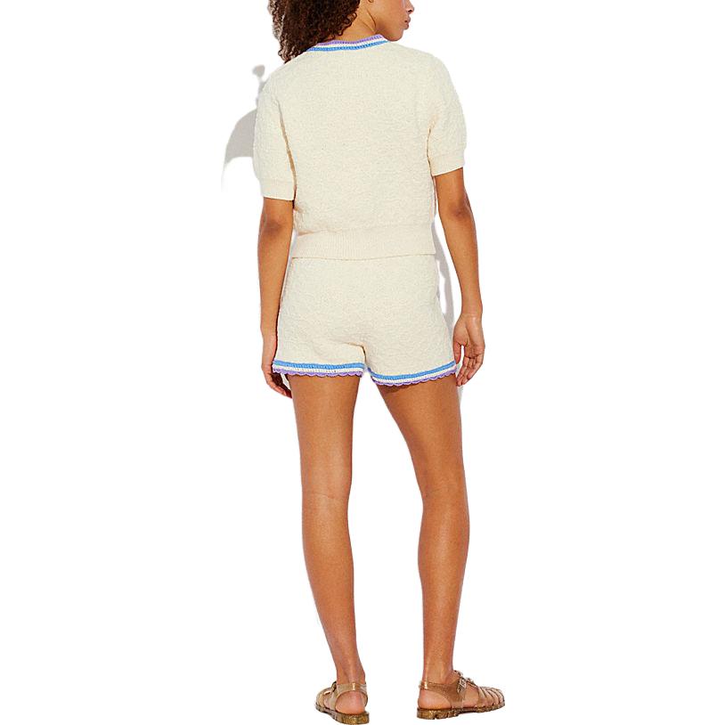 Shop (W) COACH Knit Sweater Off-White dengan Trim Warna-Warni CJ400-VMI