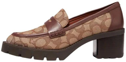 (Women) Coach Leather 'Elegant Fashion Chunky Heel' Pumps Khaki CC949_UR1 (Women) Coach Leather 'Elegant Fashion Chunky Heel' Pumps Khaki CC949_UR1