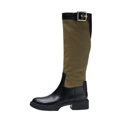 (W) Coach Leather Buckle Round Toe High-Top Boots 'Black Green'