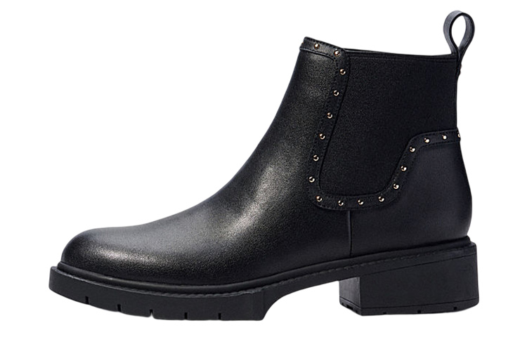 Buy COACH蔻驰 皮革套筒圓頭短筒切爾西靴 女款 黑色