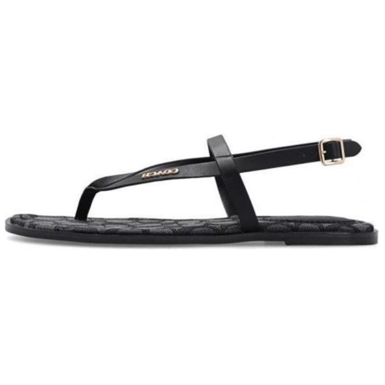 (W) Coach Leather CMFT Fashion Slide Sandals 'Black'