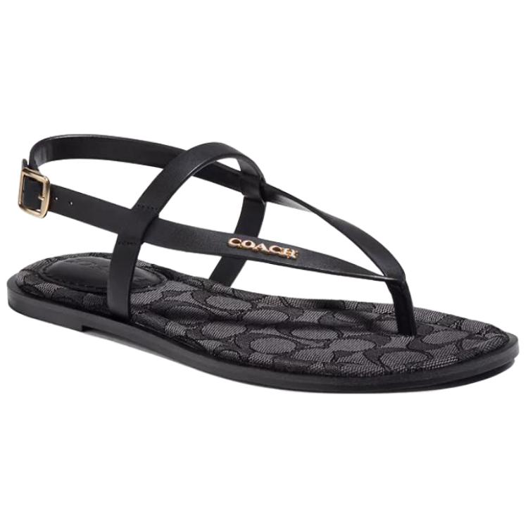 (W) Coach Leather CMFT Fashion Slide Sandals 'Black' 圖 3