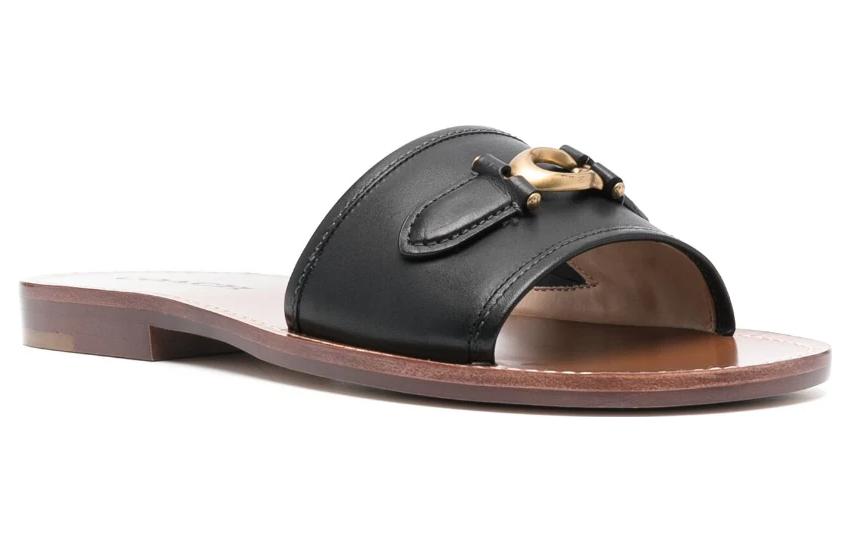 (W) Coach Leather Fashion Peep-Toe Slide 'Brown' 圖 2