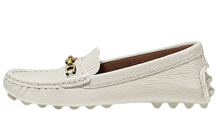 (W) Coach Leather Flat 'Metal Logo White'