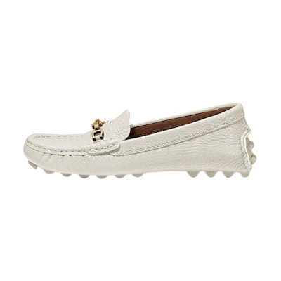 (W) Coach Leather Flat 'Metal Logo White'
