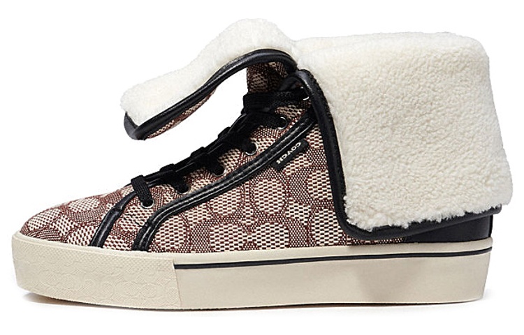 (W) Coach Leather High-Top Fashion Sneakers 'Light Brown'