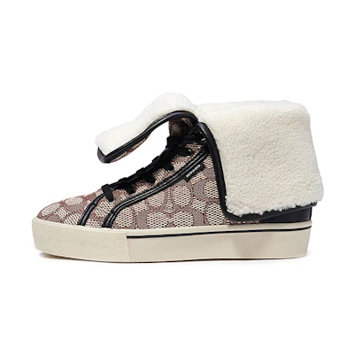(W) Coach Leather High-Top Fashion Sneakers 'Light Brown'