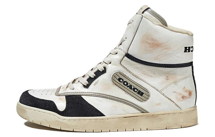 (Women) Coach Leather High-Top Lace-Up Sneakers 'Beige Black' CK946_WTBK