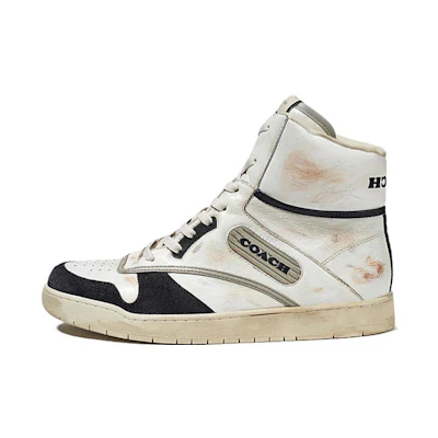 (W) Coach Leather High-Top Lace-Up Sneakers 'Beige Black'