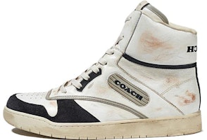 (Women) Coach Leather High-Top Lace-Up Sneakers 'Beige Black' CK946_WTBK (Women) Coach Leather High-Top Lace-Up Sneakers 'Beige Black' CK946_WTBK