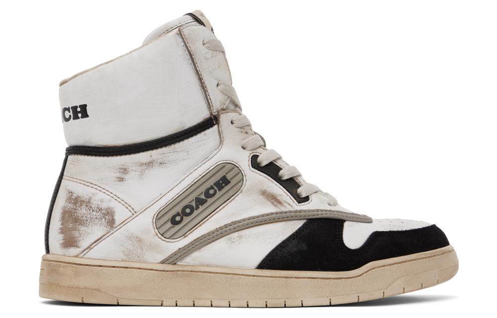 (W) Coach Leather High-Top Lace-Up Sneakers 'Beige Black' 圖 2