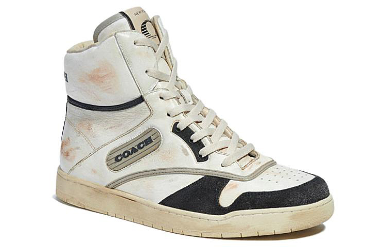 (W) Coach Leather High-Top Lace-Up Sneakers 'Beige Black' 圖 3