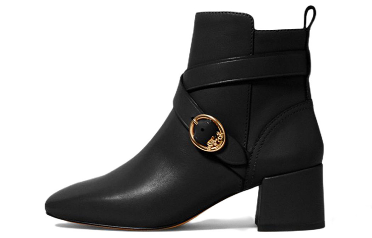 (W) Coach Leather High Heel Booties 'Black Fashion'