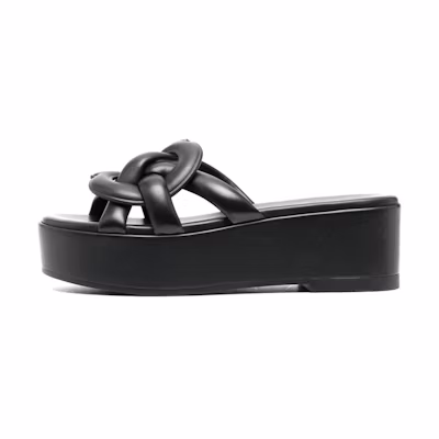 (W) Coach Leather Platform Open-Toe Slide 'Black'