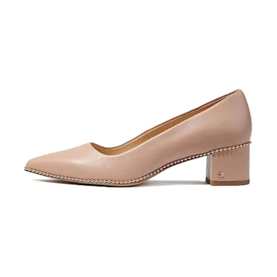(W) Coach Leather Pointed Toe Fashion 'Pink Chunky Heels'