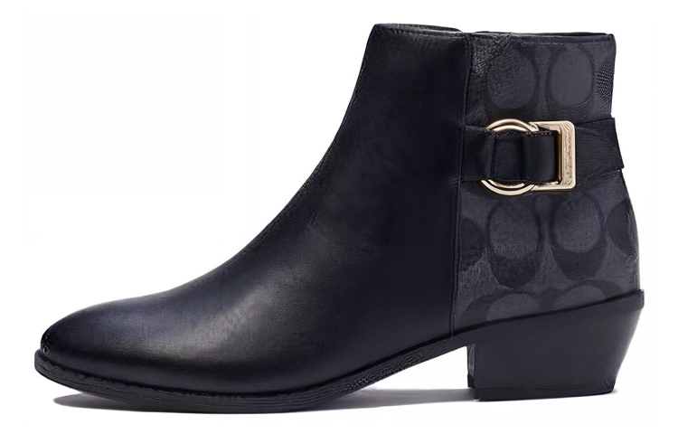 Buy COACH蔻驰 皮革 圓頭搭扣 短靴 女款 黑色
