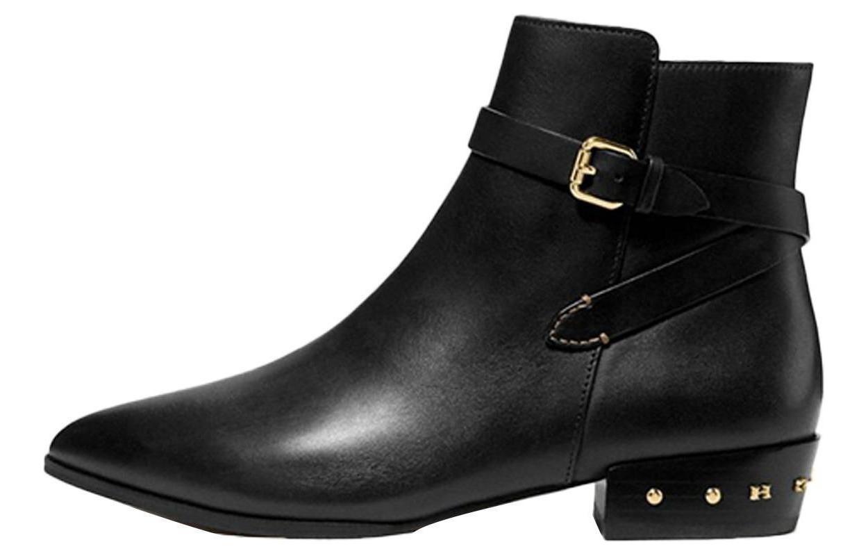 (Women) Coach Leather Round-Toe Buckle Block-Heel Bootie 'Black' G5343_BLK