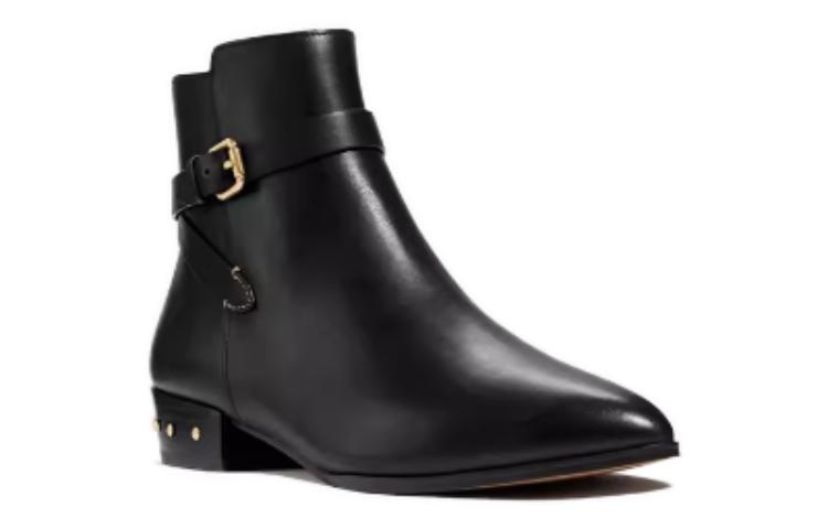 Lookbook (Women) Coach Leather Round-Toe Buckle Block-Heel Bootie 'Black' G5343_BLK