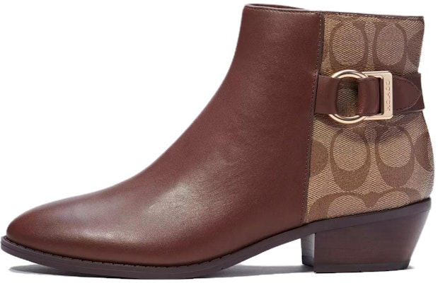 (Women) Coach Leather Round-Toe Chunky Heel Zip Booties 'Brown' C5772_WAL Buy (Women) Coach Leather Round-Toe Chunky Heel Zip Booties 'Brown' C5772_WAL