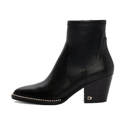 (W) Coach Leather Round-Toe Zip Booties 'Black'