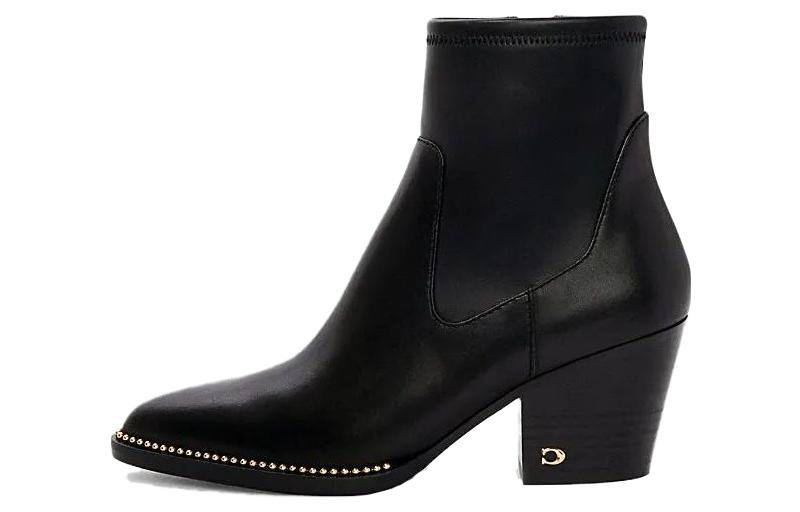 (Women) Coach Leather Round-Toe Zip Booties 'Black' G4847_BLK