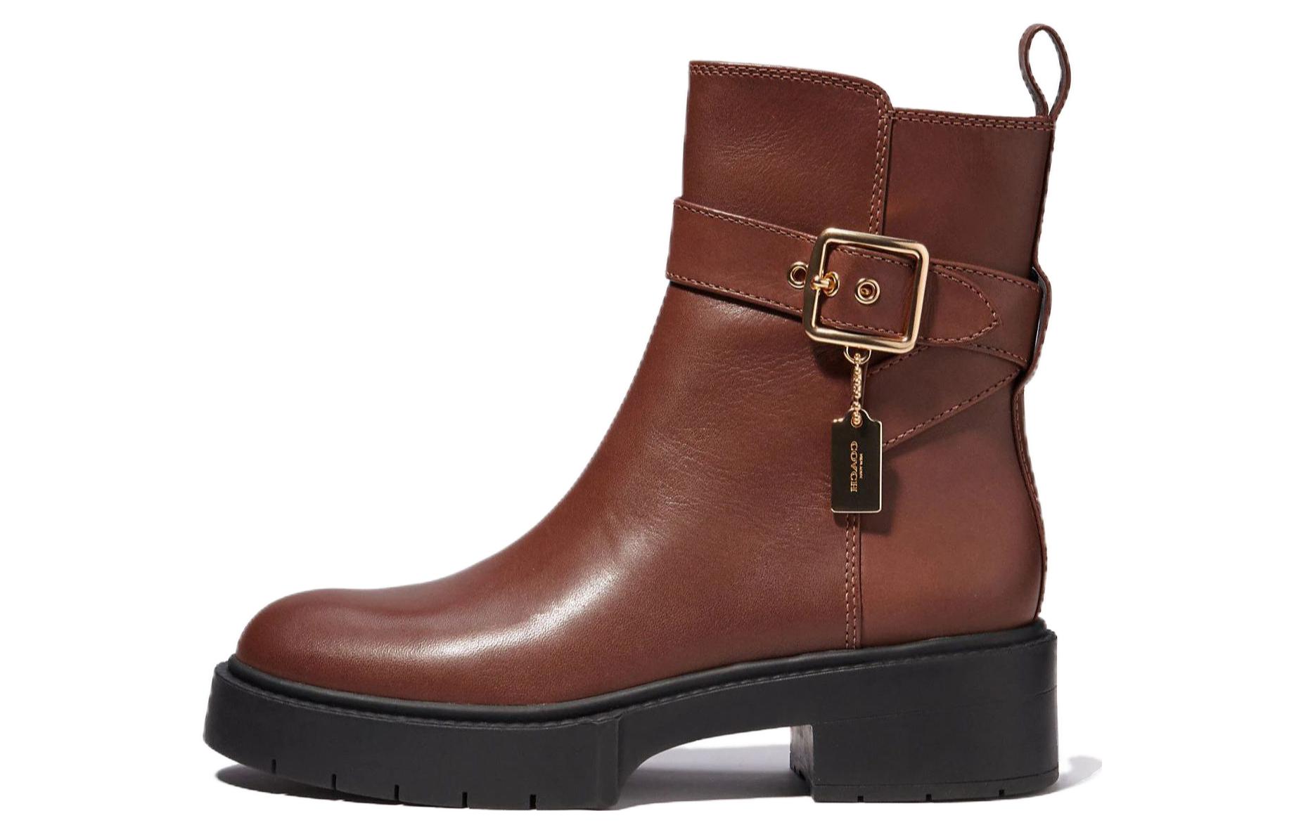 (W) Coach Leather Round Toe Ankle Boots 'Brown CMFT'