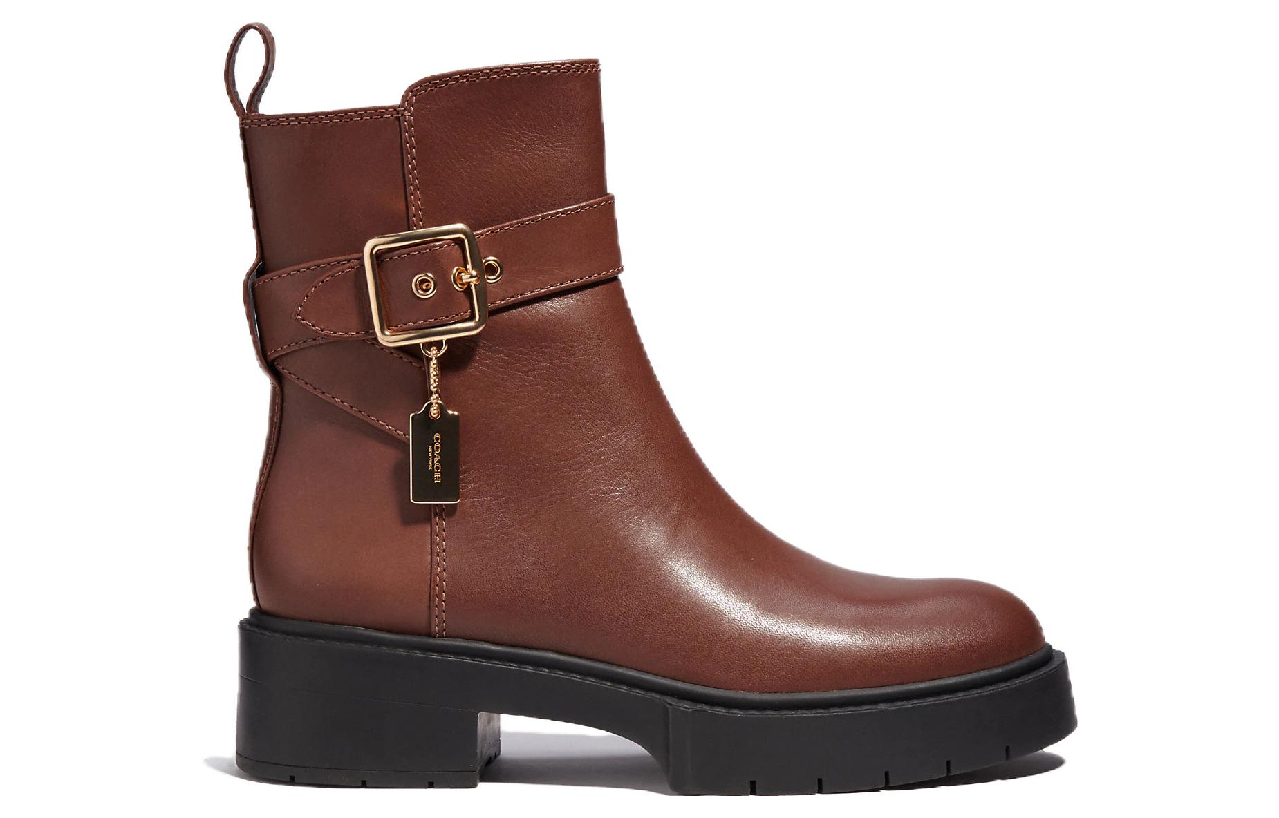 (W) Coach Leather Round Toe Ankle Boots 'Brown CMFT' 圖 2