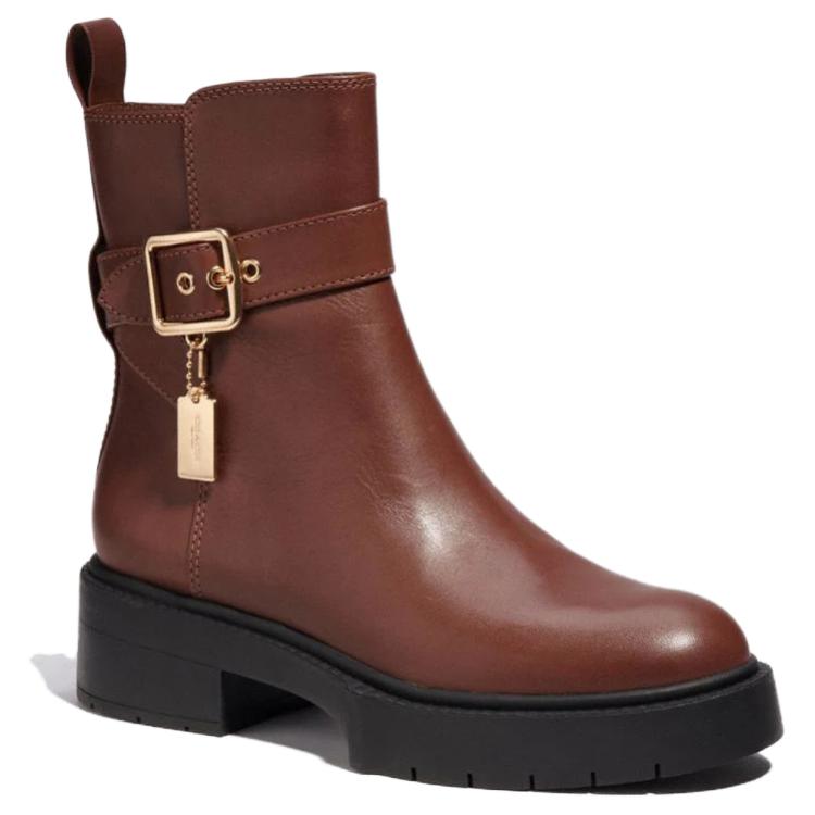 (W) Coach Leather Round Toe Ankle Boots 'Brown CMFT' 圖 3