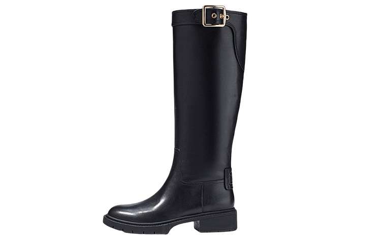 (W) Coach Leather Round Toe Buckle High-Top Boots 'Black'