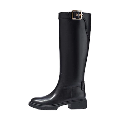 (W) Coach Leather Round Toe Buckle High-Top Boots 'Black'