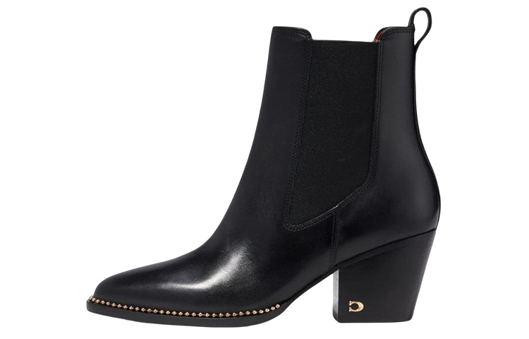 (W) Coach Leather Round Toe Chunky Heel Chelsea Boot 'Black'