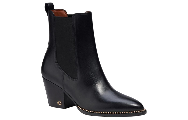 (W) Coach Leather Round Toe Chunky Heel Chelsea Boot 'Black' 圖 2